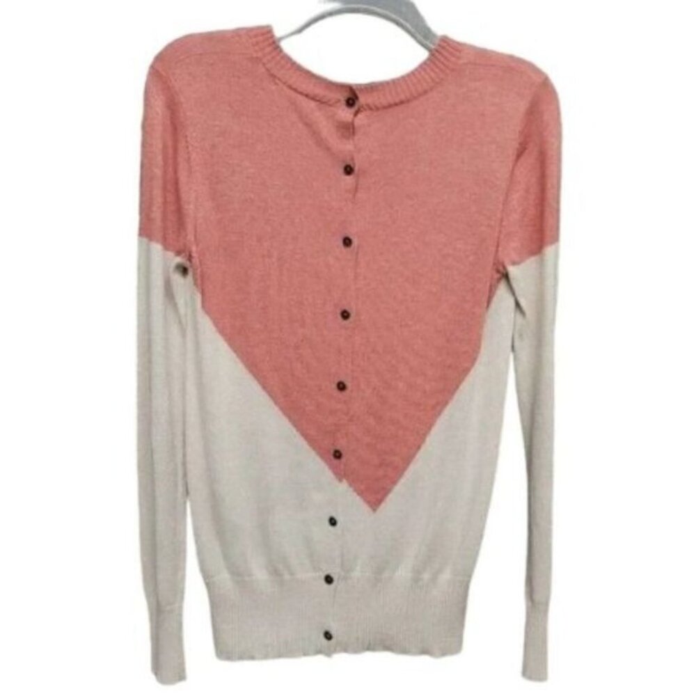 41‎ Hawthorn Sweater Presley Pink Button Back Colorblock Long Sleeve Womens XS